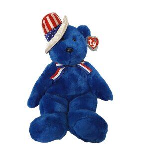Ty Beanie Buddies SAM Bear Blue Plush Uncle Sam Hat Patriotic 4th July 15"